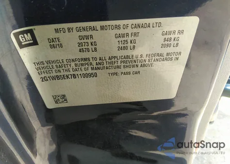 2011 Chevrolet Impala Lt from USA, damaged, VIN 2G1WB5EK7B1100950